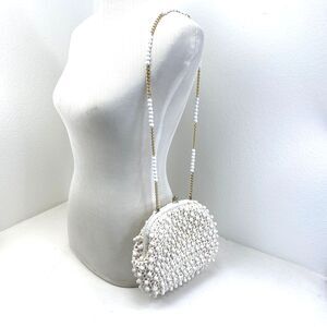 Vintage 60s Ritter White Raffia Plastic Beaded Purse Handbag Mod Hippie Wedding